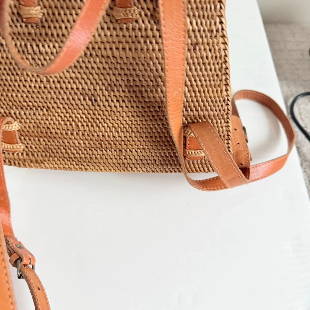 Woven Wicker Leather‎ Strap Mini Backpack